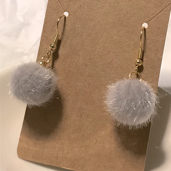 Jewelry - ✨ Pom Pom Gold Dangle Earrings - Grey ✨